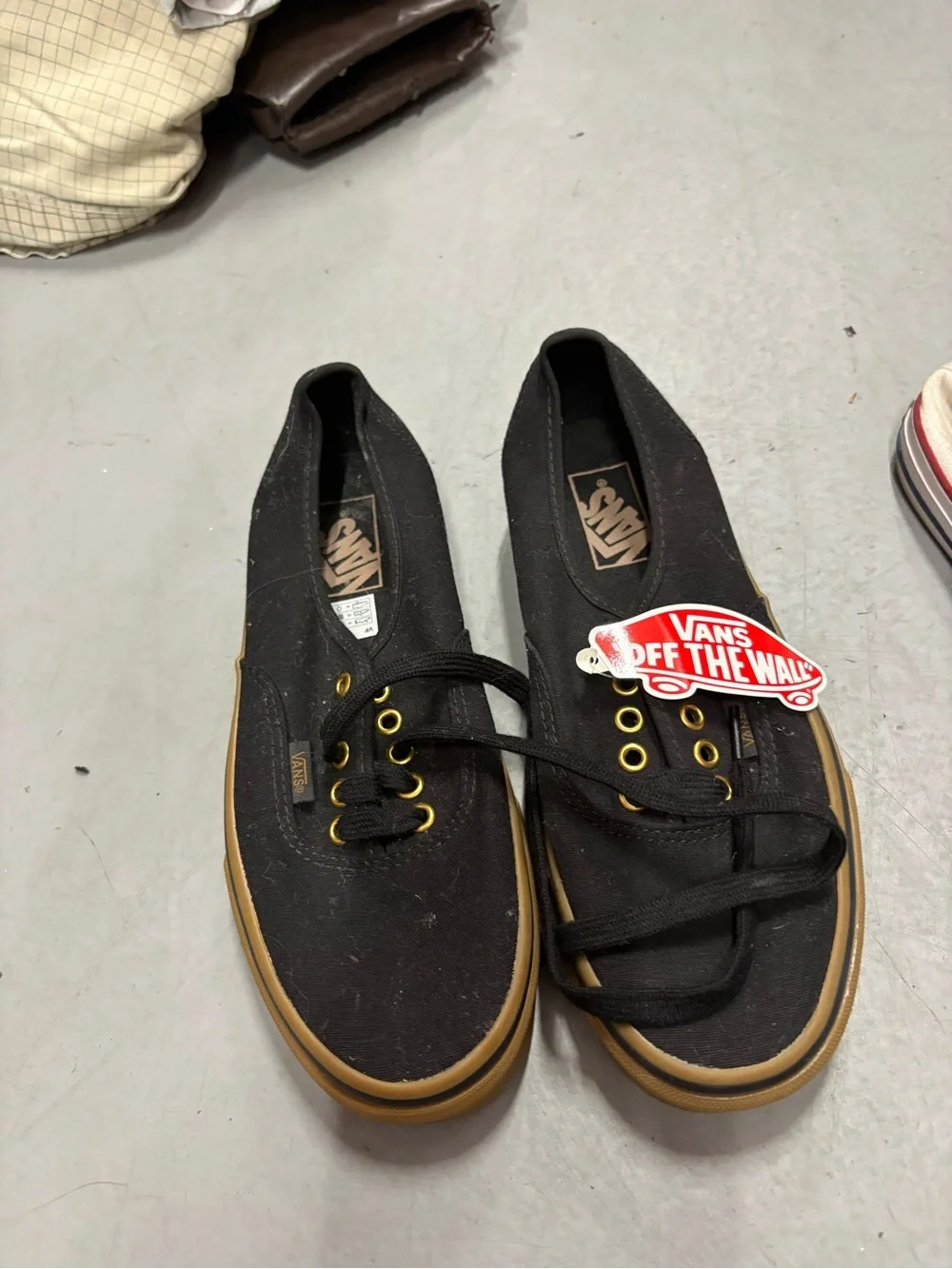 Vans Women’s Black Canvas Low-Top Sneakers with Brown Gum Sole
